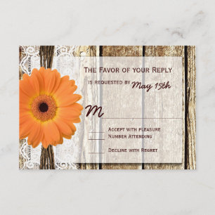 Cartes RSVP de mariage rustique en bois orange
