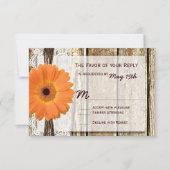Cartes RSVP de mariage rustique en bois orange (Devant)
