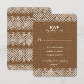 Cartes RSVP de mariage rustique en jute dentelle (Devant / Derrière)