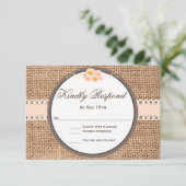 Cartes RSVP de Mariage Rustique Pays Blush Burlap (Debout devant)