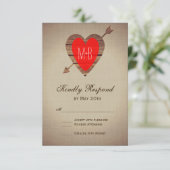 Cartes RSVP de mariage Rustique rouge coeur (Debout devant)