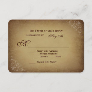 Cartes RSVP de Mariage Rustique vintages arrondies