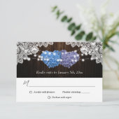 Cartes RSVP de mariage rustique violet et bleu flo (Debout devant)