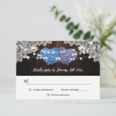 Cartes RSVP de mariage rustique violet et bleu flo (Debout devant)