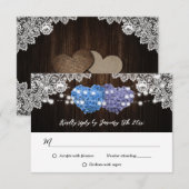 Cartes RSVP de mariage rustique violet et bleu flo (Devant / Derrière)