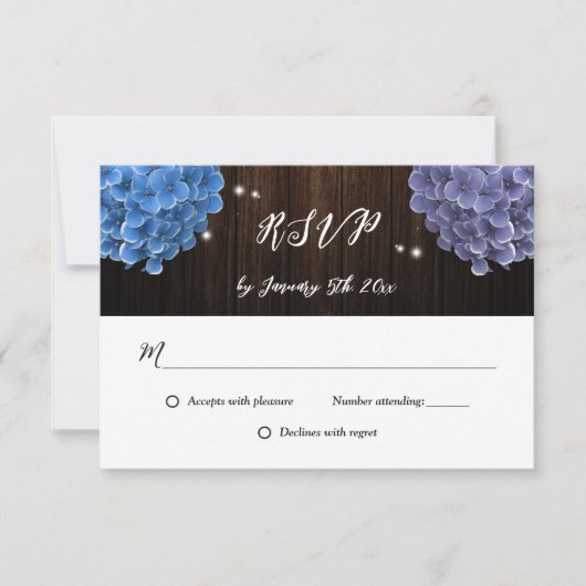 Cartes RSVP de mariage rustique violet et bleu flo (Devant)