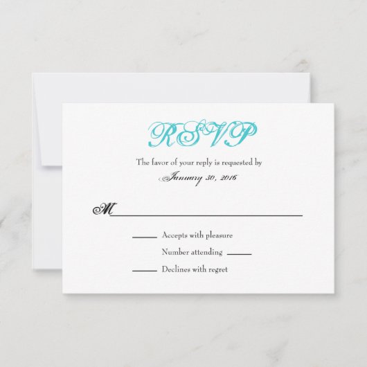 Cartes RSVP de mariage simple, bleu turquoise (Devant)