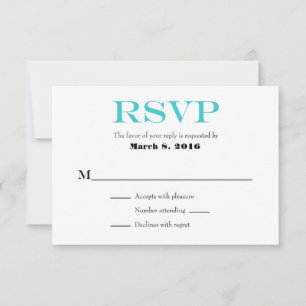 Cartes RSVP de mariage simple, bleu turquoise