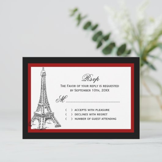 Cartes RSVP de mariage Tour Eiffel (Debout devant)
