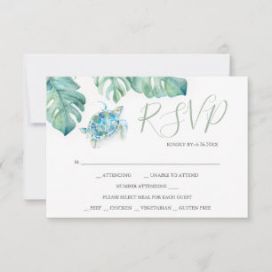 Cartes RSVP de mariage tropical Aquarelle Tortue d