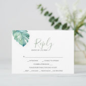 Cartes RSVP de Mariage Tropical Aquarelle Vert (Debout devant)
