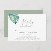 Cartes RSVP de Mariage Tropical Aquarelle Vert (Devant / Derrière)