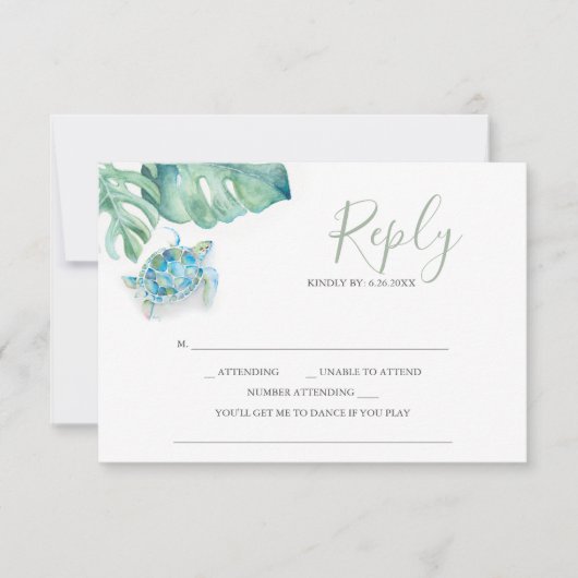 Cartes RSVP de mariage tropical Feuilles de tortue (Devant)