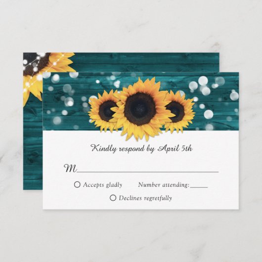 Cartes RSVP de mariage turquoise de tournesol en b (Devant / Derrière)