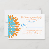 Cartes RSVP de mariage turquoise et orange Fleurs (Devant)