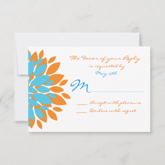 Cartes RSVP de mariage turquoise et orange Fleurs  (Devant)