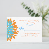 Cartes RSVP de mariage turquoise et orange Fleurs  (Debout devant)