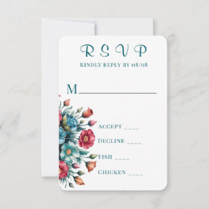 Cartes RSVP de mariage turquoise orange rouge pivo