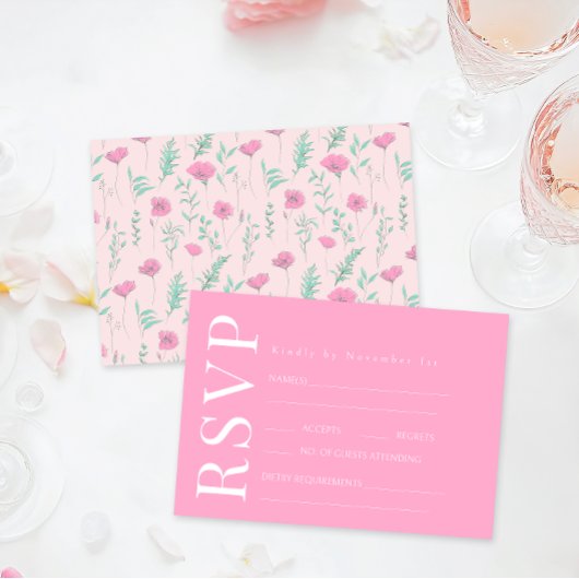 Cartes RSVP de mariage Turquoise rose chaud