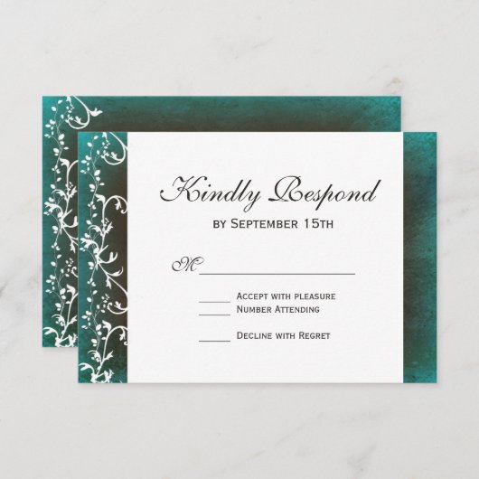 Cartes RSVP de mariage Turquoise rustique (Devant / Derrière)