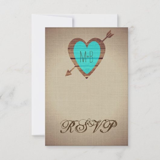 Cartes RSVP de mariage Turquoise Rustique (Dos)