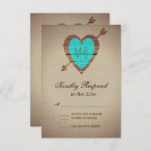 Cartes RSVP de mariage Turquoise Rustique (Devant / Derrière)