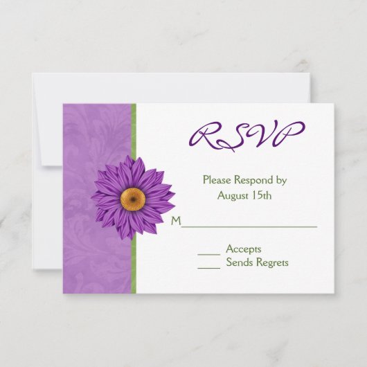 Cartes RSVP de mariage vert et violet (Devant)