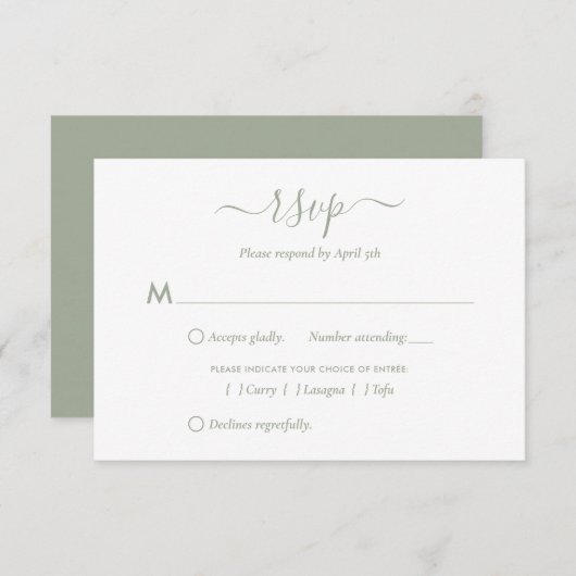 Cartes RSVP de Mariage Vert Sage Moderne (Devant / Derrière)