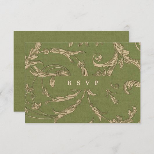 Cartes RSVP de mariage Vintage beige vert (Devant / Derrière)
