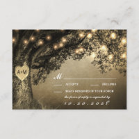 Cartes RSVP de mariage vintage en chêne sculpté ru