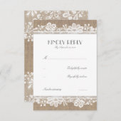Cartes RSVP de mariage vintage Lace et Burlap (Devant / Derrière)