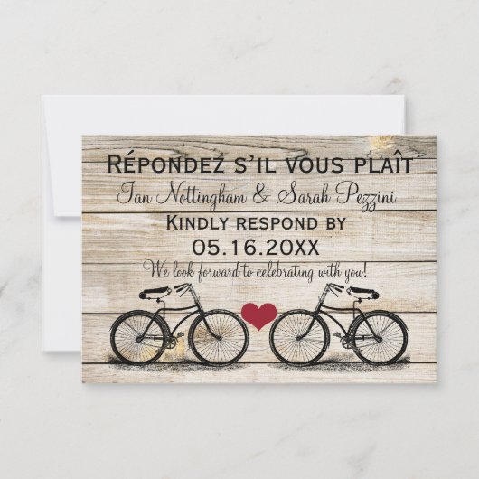 Cartes RSVP de mariage vintage pour vélos (Devant)