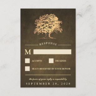 Cartes RSVP de mariage vintage rustique arbre chên