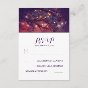 Cartes RSVP de mariage violet de lumières rustique