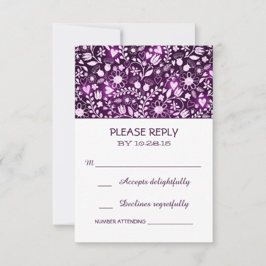 Cartes RSVP de mariage violet rustique (Devant)