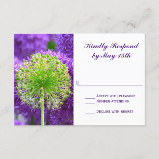 Cartes RSVP de mariage violette et verte