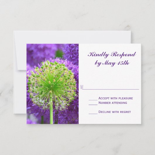 Cartes RSVP de mariage violette et verte (Devant)