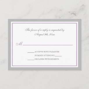 Cartes RSVP de réception de mariage gris et violet