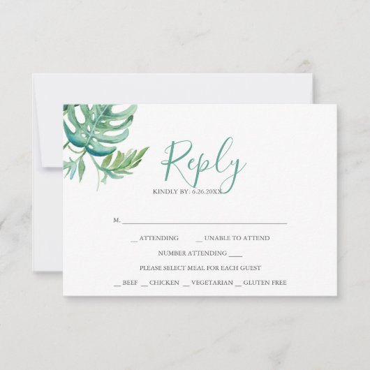 Cartes RSVP de réponse à l'aquarelle tropicale (Devant)