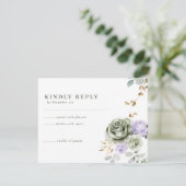 Cartes RSVP de réponse Mariage vert pourpre (Debout devant)