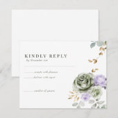 Cartes RSVP de réponse Mariage vert pourpre (Devant / Derrière)