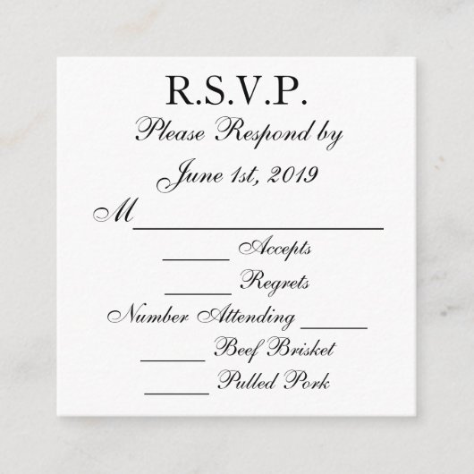 Cartes RSVP de réponse noir et blanc (Devant)