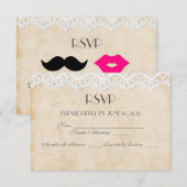 Cartes RSVP Dentelle Vintage Lèvres & Moustache (Devant / Derrière)