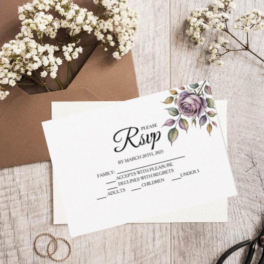 Cartes RSVP du concepteur de Roses violets d'or