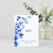 Cartes RSVP Elégance Feuillue en Argent Bleu (Debout devant)
