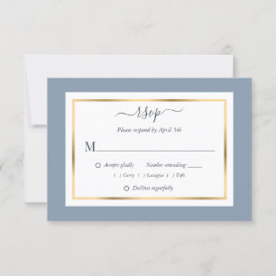 Cartes RSVP Elégantes Dusty Blue et Gold Wedding