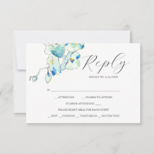Cartes RSVP élégantes Fleurs d'aquarelle bleue