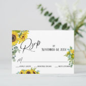 Cartes RSVP élégantes tournesol et eucalyptus aqua (Debout devant)