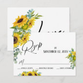 Cartes RSVP élégantes tournesol et eucalyptus aqua (Devant / Derrière)