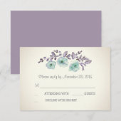 Cartes RSVP en fleurs d'aquarelle de prune romanti (Devant / Derrière)